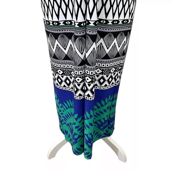 Chicos Long Maxi Stretch Jersey Dress Size 0 Knotted V Neck Colorblock Geometric - Picture 7 of 8